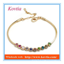 Moda 18k ouro multicolor cristal link charme pulseira de couro pulseira de silício